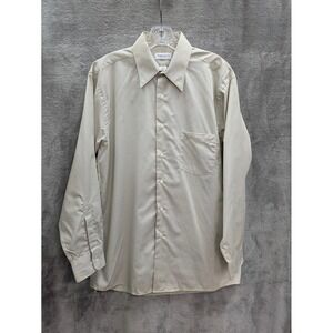 Tan Long Sleeve Poplin Dress Shirt 15.5 32/33 Minimalist Neutral Academia
